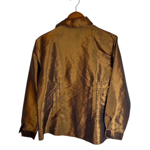 Coldwater Creek XL Shirt Top Brown Copper Beaded Embellished Long Sleeve Button - Picture 2 of 11